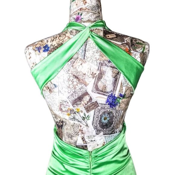 Short Green Halter Cut Out Waist Tight Bodycon Evening Cocktail Mini Dress - Picture 9 of 16